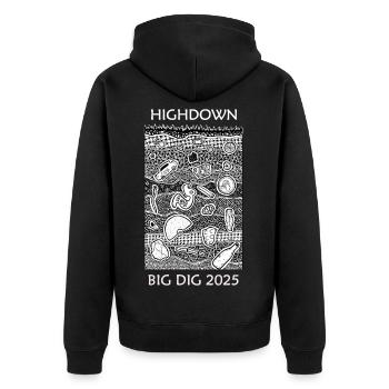 Big Dig 2025 Doodle-Kunstwerk - Unisex Premium Bio Zip Hoodie - Schwarz - Hinten - Nico (187cm)