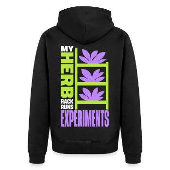 Kräuterregal – My Herb Rack Runs Experiments - Unisex Premium Bio Zip Hoodie - Schwarz - Hinten - Nico (187cm)