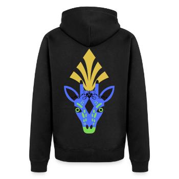 Blaue Giraffe mit Kopfschmuck - Unisex Premium Bio Zip Hoodie - Schwarz - Hinten - Nico (187cm)
