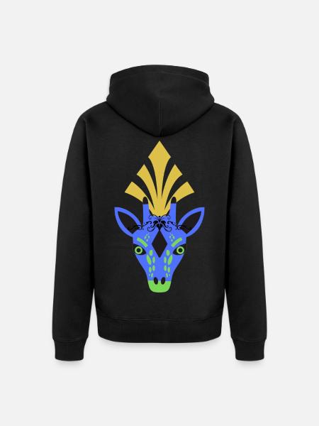 Blaue Giraffe mit Kopfschmuck - Unisex Premium Bio Zip Hoodie - Schwarz