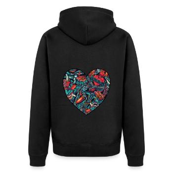 Herz - Unisex Premium Bio Zip Hoodie - Schwarz - Hinten - Nico (187cm)