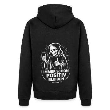 Immer schön positiv Skull Reaper Daumen hoch - Unisex Premium Bio Zip Hoodie - Schwarz - Hinten - Nico (187cm)