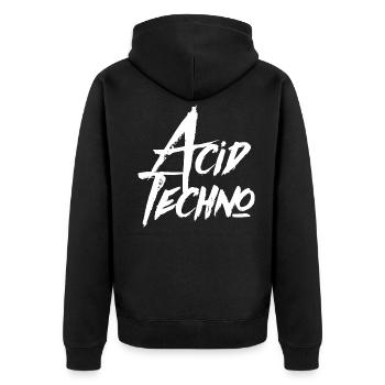 ACID TECHNO ACIDTECHNO - Unisex Premium Bio Zip Hoodie - Schwarz - Hinten - Nico (187cm)