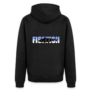 Fisch - Unisex Premium Bio Zip Hoodie - Schwarz - Hinten - Nico (187cm)