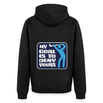 feldhockey fieldhockey-goal is to deny yours - Unisex Premium Bio Zip Hoodie - Schwarz - Hinten - Nico (187cm)