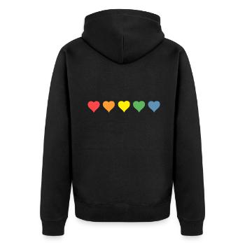 Regenbogen Herzen - Unisex Premium Bio Zip Hoodie - Schwarz - Hinten - Nico (187cm)