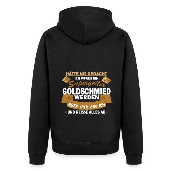 Goldschmied Schmiedekunst Handwerker Geschenk - Unisex Premium Bio Zip Hoodie - Schwarz - Hinten - Nico (187cm)