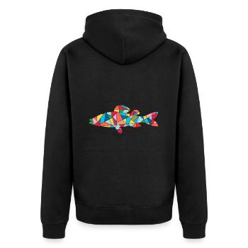 Zander Angler Fischen Herren Kinder Fische Angeln - Unisex Premium Bio Zip Hoodie - Schwarz - Hinten - Nico (187cm)