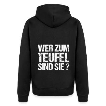 Wer sind sie Chef Kollege Arbeit Kollegin - Unisex Premium Bio Zip Hoodie - Schwarz - Hinten - Nico (187cm)