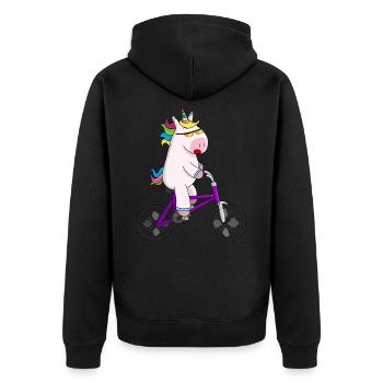 Einhorn auf Fahrrad lila Sonnenbrille - Unisex Premium Bio Zip Hoodie - Schwarz - Hinten - Nico (187cm)