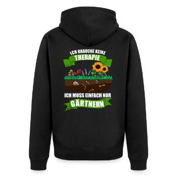 Garten Gärtner Hobbygärtner Therapie - Unisex Premium Bio Zip Hoodie - Schwarz - Hinten - Nico (187cm)