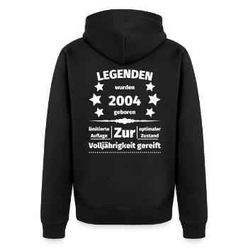 18. Geburtstag Jahrgang 2004 - Unisex Premium Bio Zip Hoodie - Schwarz - Hinten - Nico (187cm)