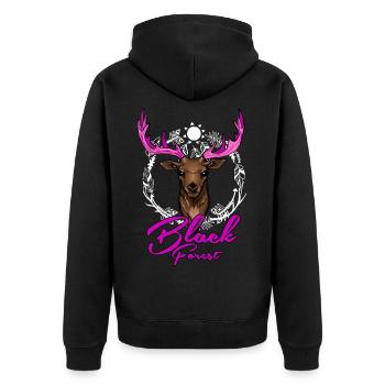 Black Forest Hirsch mit pinkem Geweih - Unisex Premium Bio Zip Hoodie - Schwarz - Hinten - Nico (187cm)