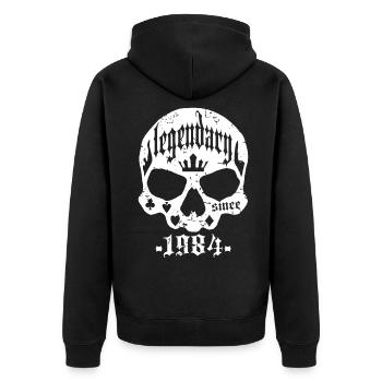 Legendär seit 1984 - Unisex Premium Bio Zip Hoodie - Schwarz - Hinten - Nico (187cm)