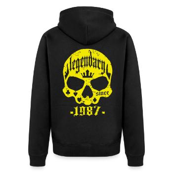 Legendär seit 1987 - Unisex Premium Bio Zip Hoodie - Schwarz - Hinten - Nico (187cm)