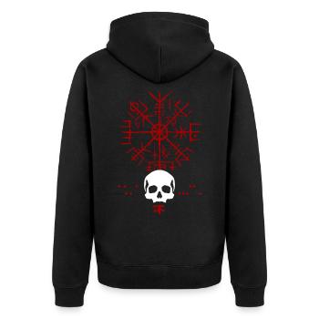 Wikinger Schädel - Unisex Premium Bio Zip Hoodie - Schwarz - Hinten - Nico (187cm)