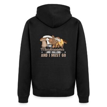 The Mushrooms Are Calling And I Must Go I Morchel - Unisex Premium Bio Zip Hoodie - Schwarz - Hinten - Nico (187cm)