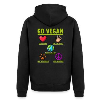 Go Vegan Funny Herbivore Gift - Unisex Premium Organic Zip Hoodie - black - Back - Nico (187cm)