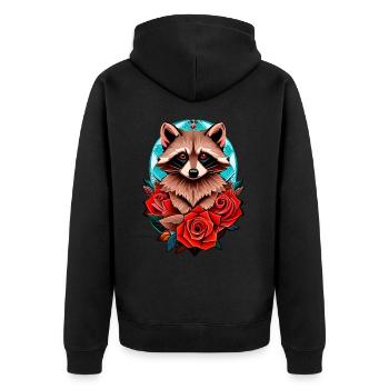 Raccoon - Unisex Premium Organic Zip Hoodie - black - Back - Nico (187cm)