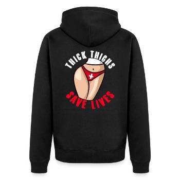 Thick Thigs Save Lives Funny Curvy Girl Gift - Unisex Premium Organic Zip Hoodie - black - Back - Nico (187cm)
