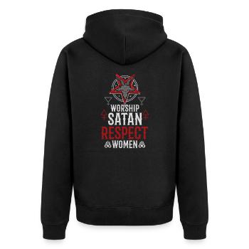front 28601603213112175 - Unisex Premium Bio Zip Hoodie - Schwarz - Hinten - Nico (187cm)
