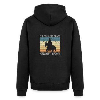 Vorsicht vor der Reiterin das Pferd ist harmlos - Unisex Premium Bio Zip Hoodie - Schwarz - Hinten - Nico (187cm)