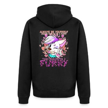 Always be yourself unless you can be a Furry - Unisex Premium Bio Zip Hoodie - Schwarz - Hinten - Nico (187cm)