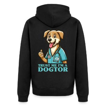 Vertrau mir, ich bin ein Dogtor Lustiger Arzt - Unisex Premium Bio Zip Hoodie - Schwarz - Hinten - Nico (187cm)
