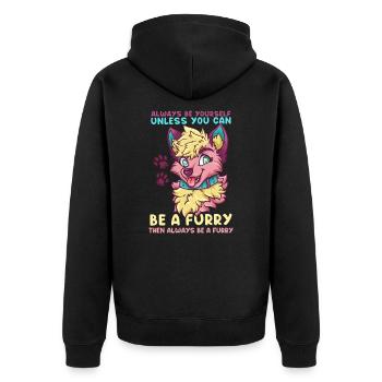 Always be yourself unless you can be a Furry - Unisex Premium Bio Zip Hoodie - Schwarz - Hinten - Nico (187cm)