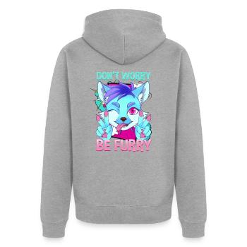 Don't worry be Furry I Furries Fandom I Anime - Unisex Premium Bio Zip Hoodie - Grau meliert - Hinten - Nico (187cm)