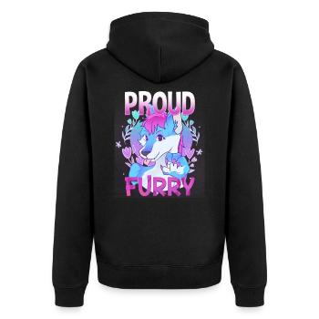 Proud Furry I Furries Cosplay Fandom - Unisex Premium Bio Zip Hoodie - Schwarz - Hinten - Nico (187cm)