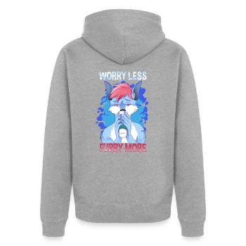 Worry less Furry more I Fursona Cosplay Fandom - Unisex Premium Bio Zip Hoodie - Grau meliert - Hinten - Nico (187cm)