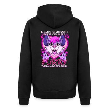 Always be yourself unless you can be a Furry - Unisex Premium Bio Zip Hoodie - Schwarz - Hinten - Nico (187cm)