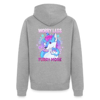 Worry less Furry more I Fursona Cosplay Fandom - Unisex Premium Bio Zip Hoodie - Grau meliert - Hinten - Nico (187cm)