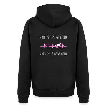 Zum Reiten geboren zur Schule gezwungen - Unisex Premium Bio Zip Hoodie - Schwarz - Hinten - Nico (187cm)