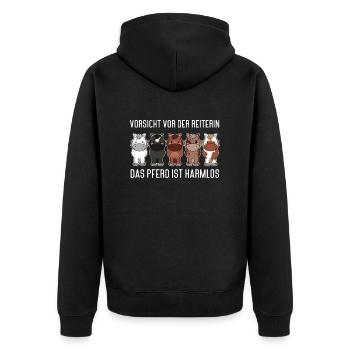 Vorsicht vor der Reiterin das Pferd ist harmlos - Unisex Premium Bio Zip Hoodie - Schwarz - Hinten - Nico (187cm)