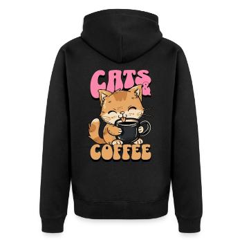 Katze Kaffee Katzenliebhaber Kaffeeliebhaber - Unisex Premium Bio Zip Hoodie - Schwarz - Hinten - Nico (187cm)