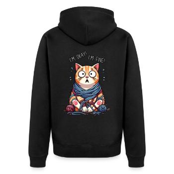 Okayste Katze - Unisex Premium Bio Zip Hoodie - Schwarz - Hinten - Nico (187cm)