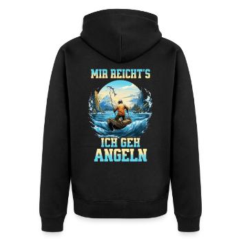 Angeln Angler Boot Wasser Fisch Natur Berge - Unisex Premium Bio Zip Hoodie - Schwarz - Hinten - Nico (187cm)