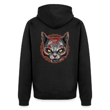 CHARIVARI Alley Katze V1 - Totenkopf - Unisex Premium Bio Zip Hoodie - Schwarz - Hinten - Nico (187cm)