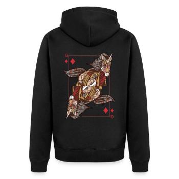 Einhorn Steampunk Kartenspiel Karo Queen Poker - Unisex Premium Bio Zip Hoodie - Schwarz - Hinten - Nico (187cm)