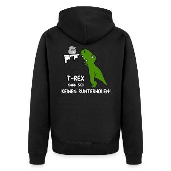 T Rex kann sich keinen runterholen - Unisex Premium Bio Zip Hoodie - Schwarz - Hinten - Nico (187cm)