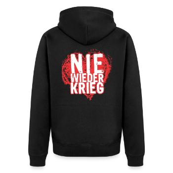 NIE WIEDER KRIEG - Unisex Premium Bio Zip Hoodie - Schwarz - Hinten - Nico (187cm)