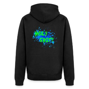 Holy Shit! - Unisex Premium Bio Zip Hoodie - Schwarz - Hinten - Nico (187cm)