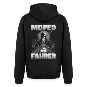 Moped Fahrer - Unisex Premium Bio Zip Hoodie - Schwarz - Hinten - Nico (187cm)