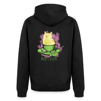 Lustige Katze sitzt in Tee Tassekinderkitten - Unisex Premium Bio Zip Hoodie - Schwarz - Hinten - Nico (187cm)