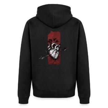 Piercing Love: Pfeil durchs Herz - Unisex Premium Bio Zip Hoodie - Schwarz - Hinten - Nico (187cm)