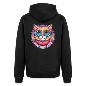 Coole Katze mit Sonnenbrille - Unisex Premium Bio Zip Hoodie - Schwarz - Hinten - Nico (187cm)