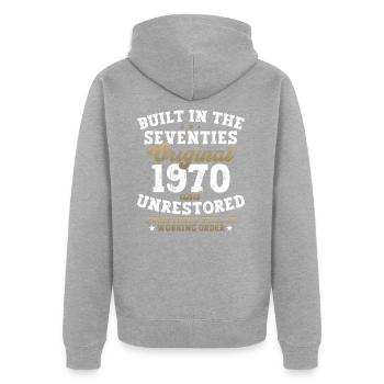 Built in the seventies 1970 52. Geburtstag Herren - Unisex Premium Bio Zip Hoodie - Grau meliert - Hinten - Nico (187cm)