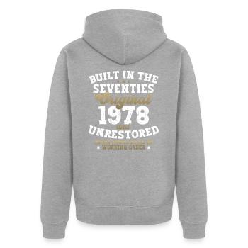 Built in the seventies 1978 44. Geburtstag Herren - Unisex Premium Bio Zip Hoodie - Grau meliert - Hinten - Nico (187cm)